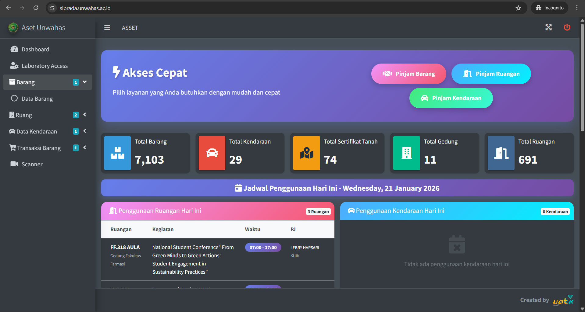 Menu Sidebar SIPRADA