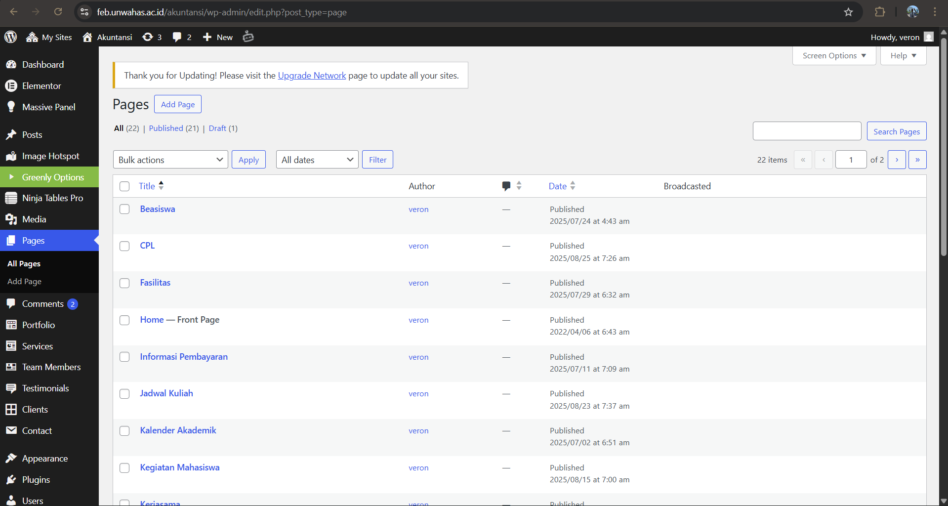 Daftar Pages WordPress